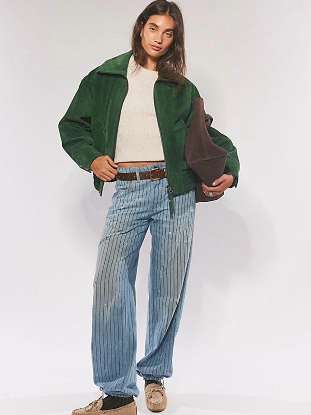 NWT Free People We The Free Desert Moon Green Grove Suede Bomber Jacket - Picture 3 of 10